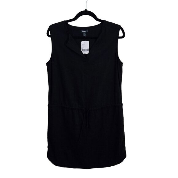 Roots NWT Black Hazelton Dress Sleeveless Drawstring Waist Linen Blend Size M - Picture 1 of 7